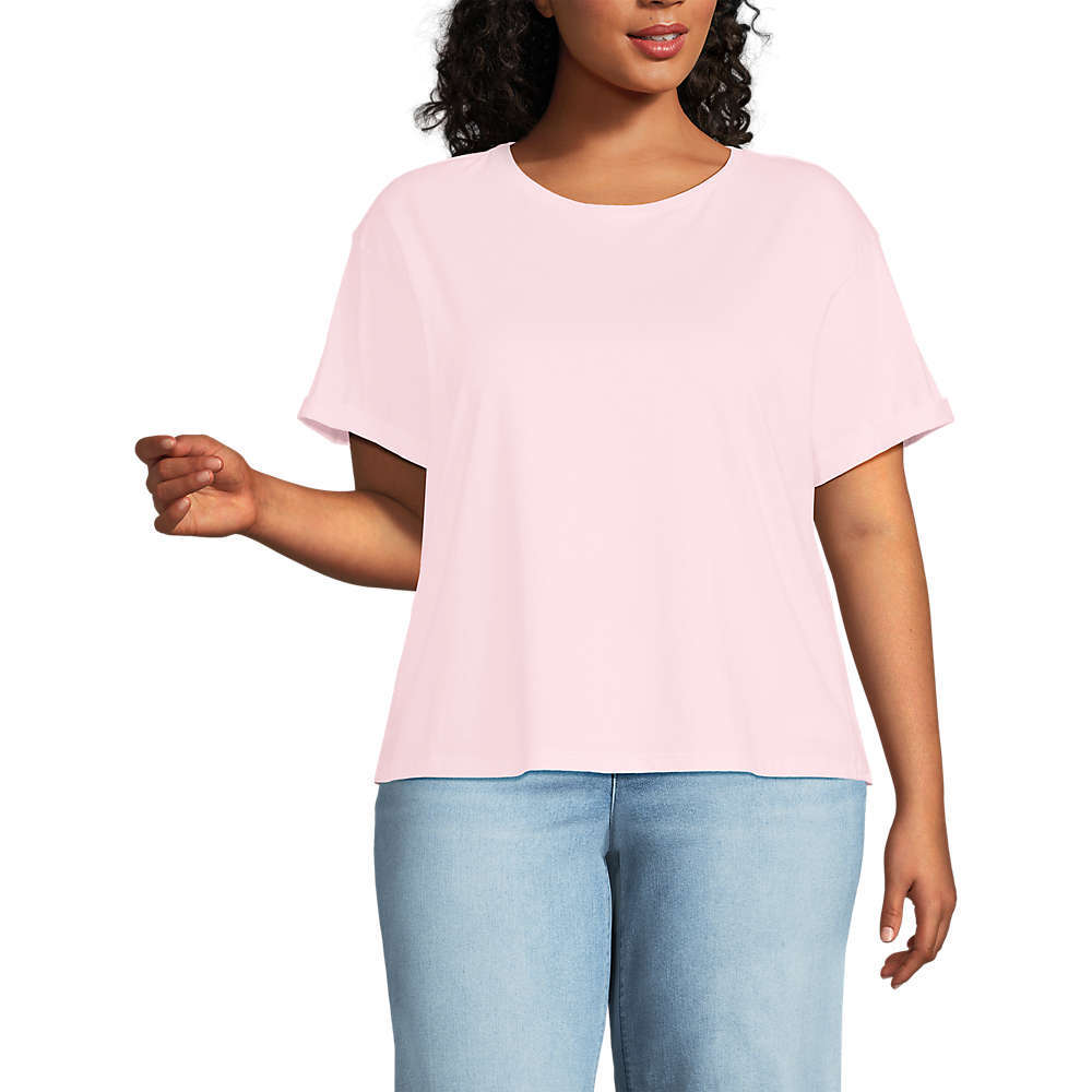 LAND'S END Women's Oversized Supima Short Sleeve Crew Neck T-Shirt Size 3X Pink - Picture 2 of 11